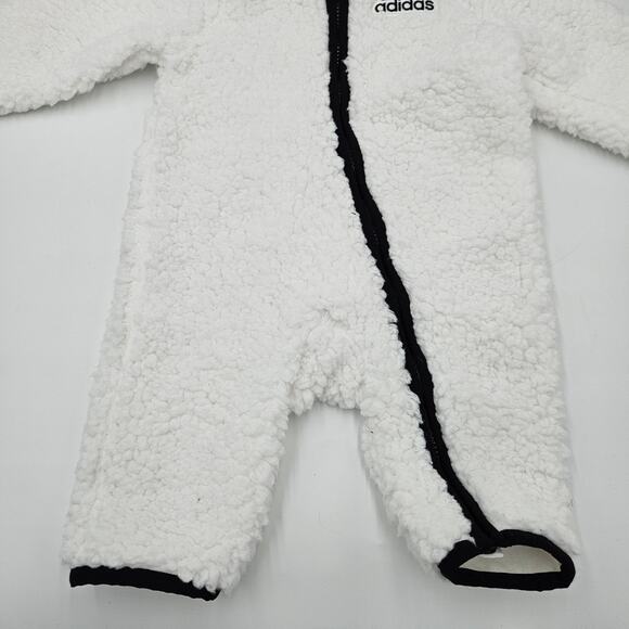 Adidas Size 3 Month Baby Hooded Sherpa Coverall Snowsuit Cozy Fleece Teddy Bear - Picture 4 of 11